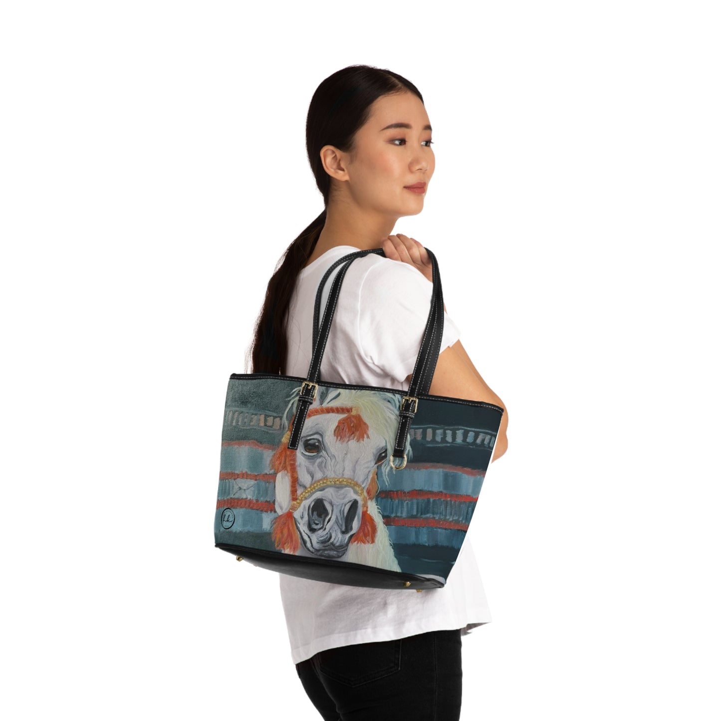 PU Leather Shoulder Bag with "Al-Mahra" Artwork