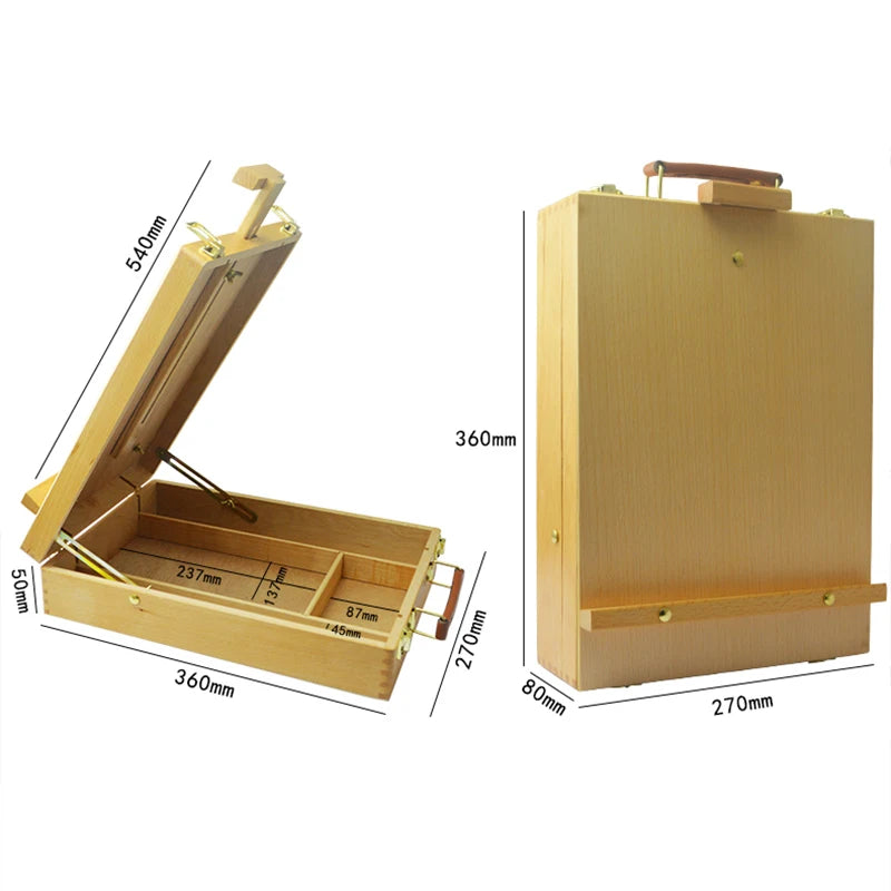 Wooden Tabletop Painting Easel with Retractable Box