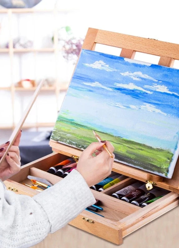 Portable Wooden Table Easel with Drawer Box