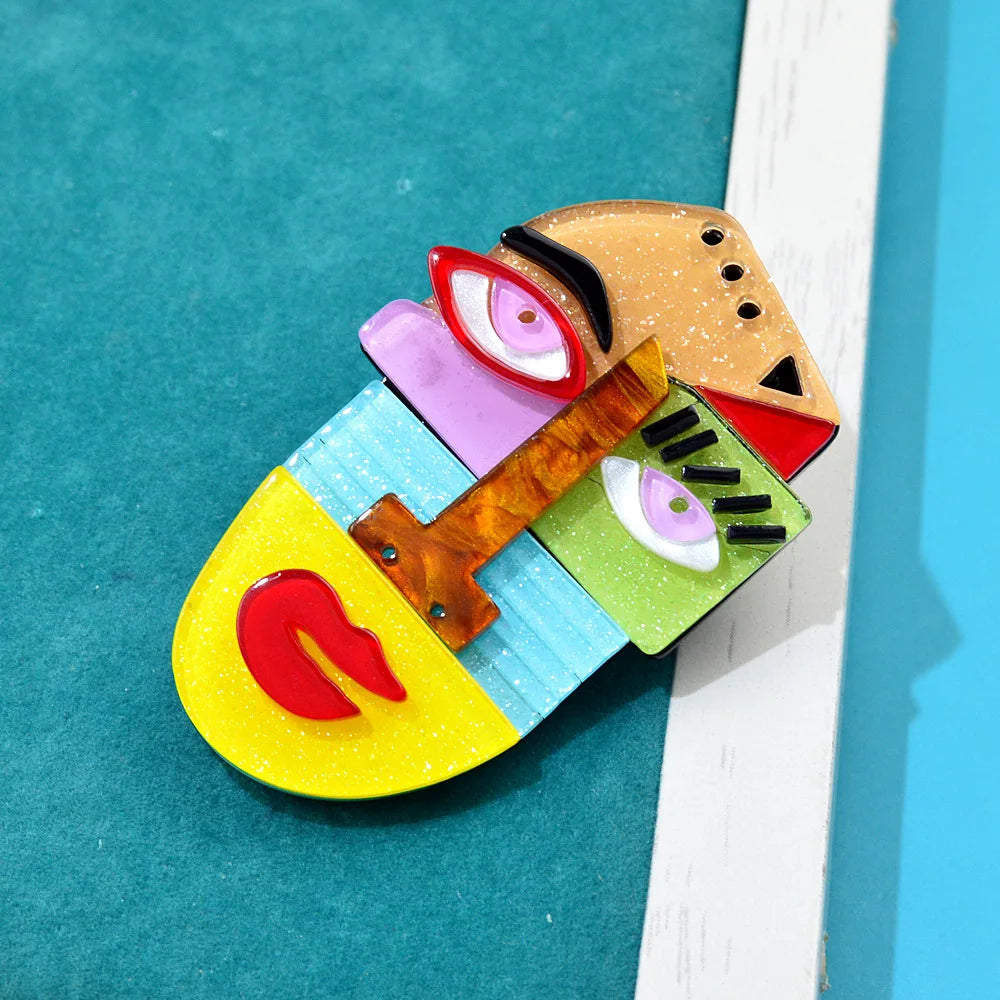 Vibrant Abstract Art Portrait Brooch Pin