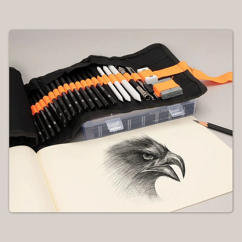 Sketching Kit: Pencils, Charcoal, Kneaded Eraser, Pencil Knife, and Portable Pouch