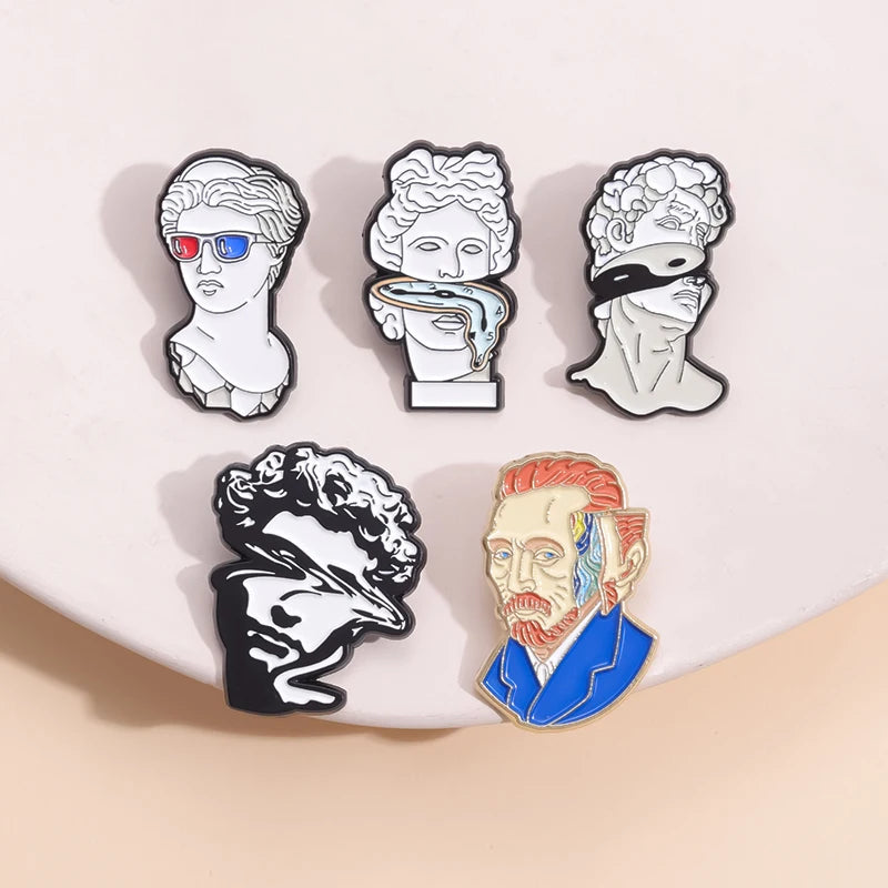 Von Gogh and Michelangelo Plaster Statue Pins
