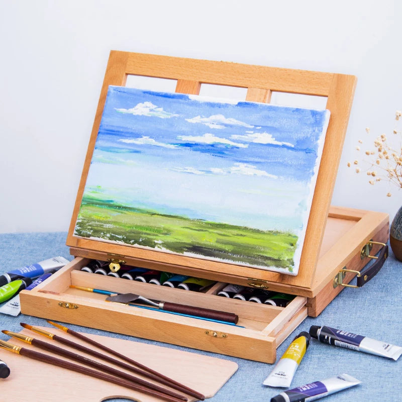 Portable Wooden Table Easel with Drawer Box