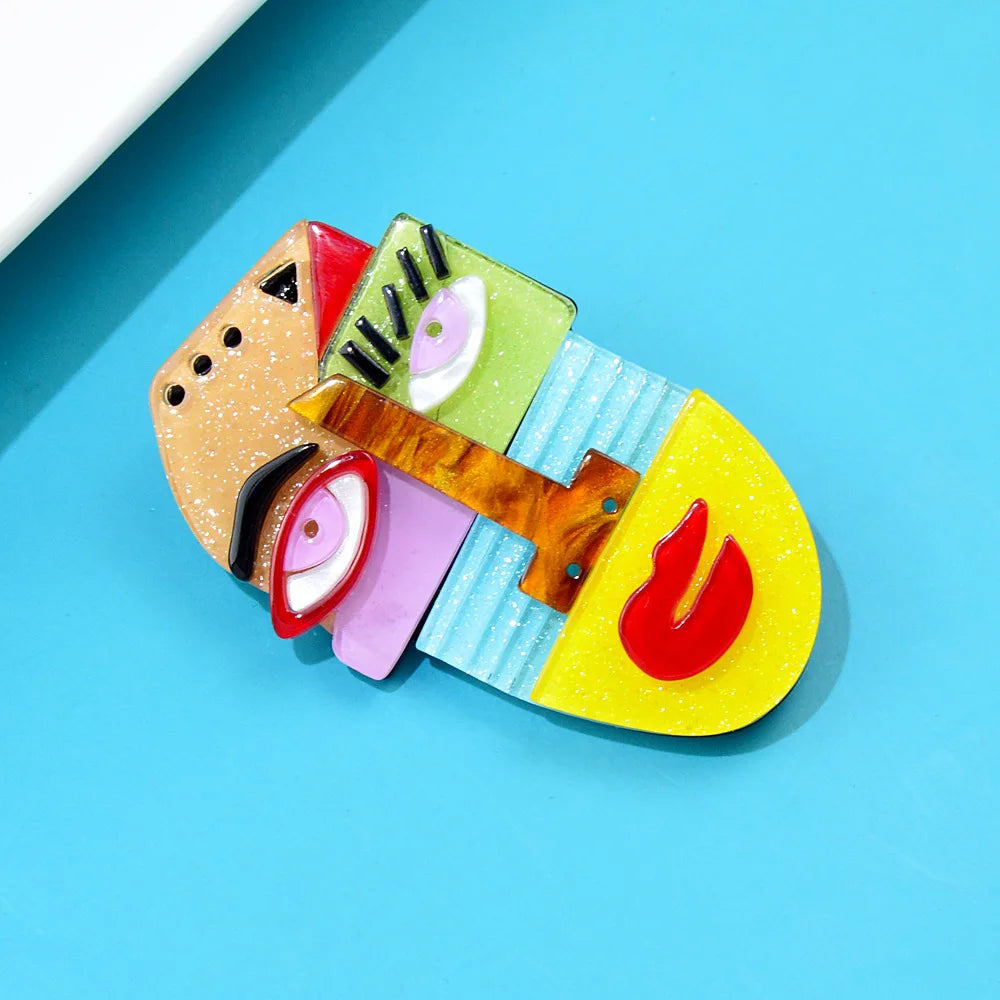 Vibrant Abstract Art Portrait Brooch Pin