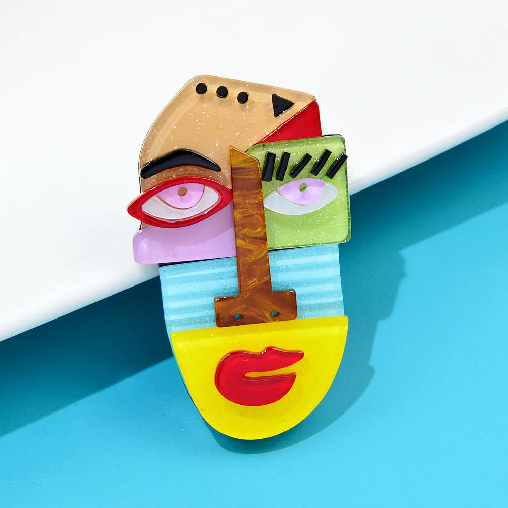 Vibrant Abstract Art Portrait Brooch Pin