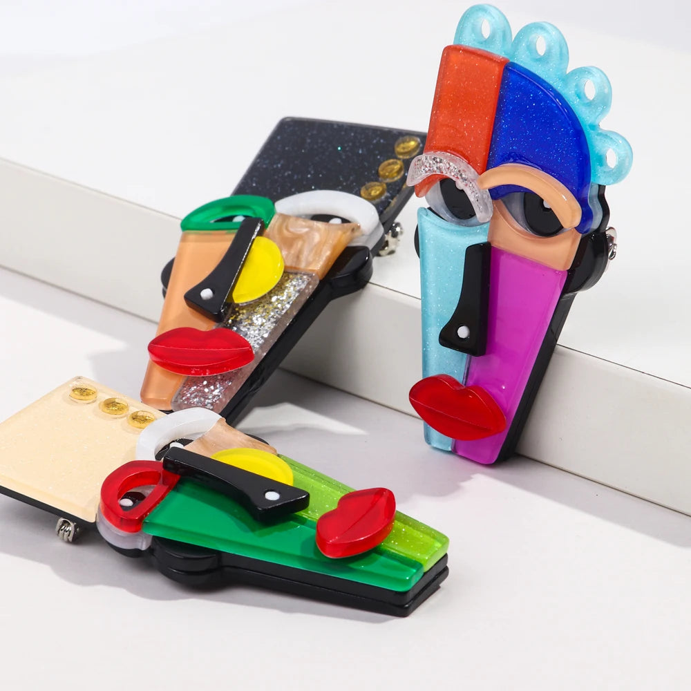 Handmade Abstract Brooches: Acrylic and Resin Art with Alloy Pins