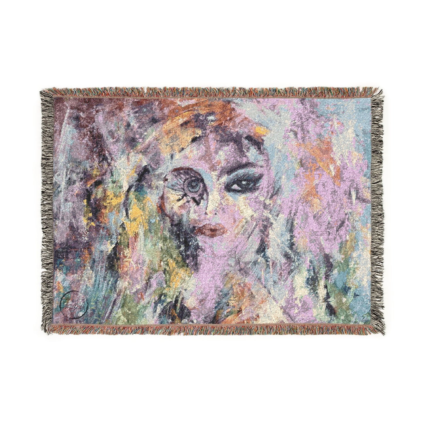Artistic Portrait Woven Blanket — Abstract Colorful Face Throw