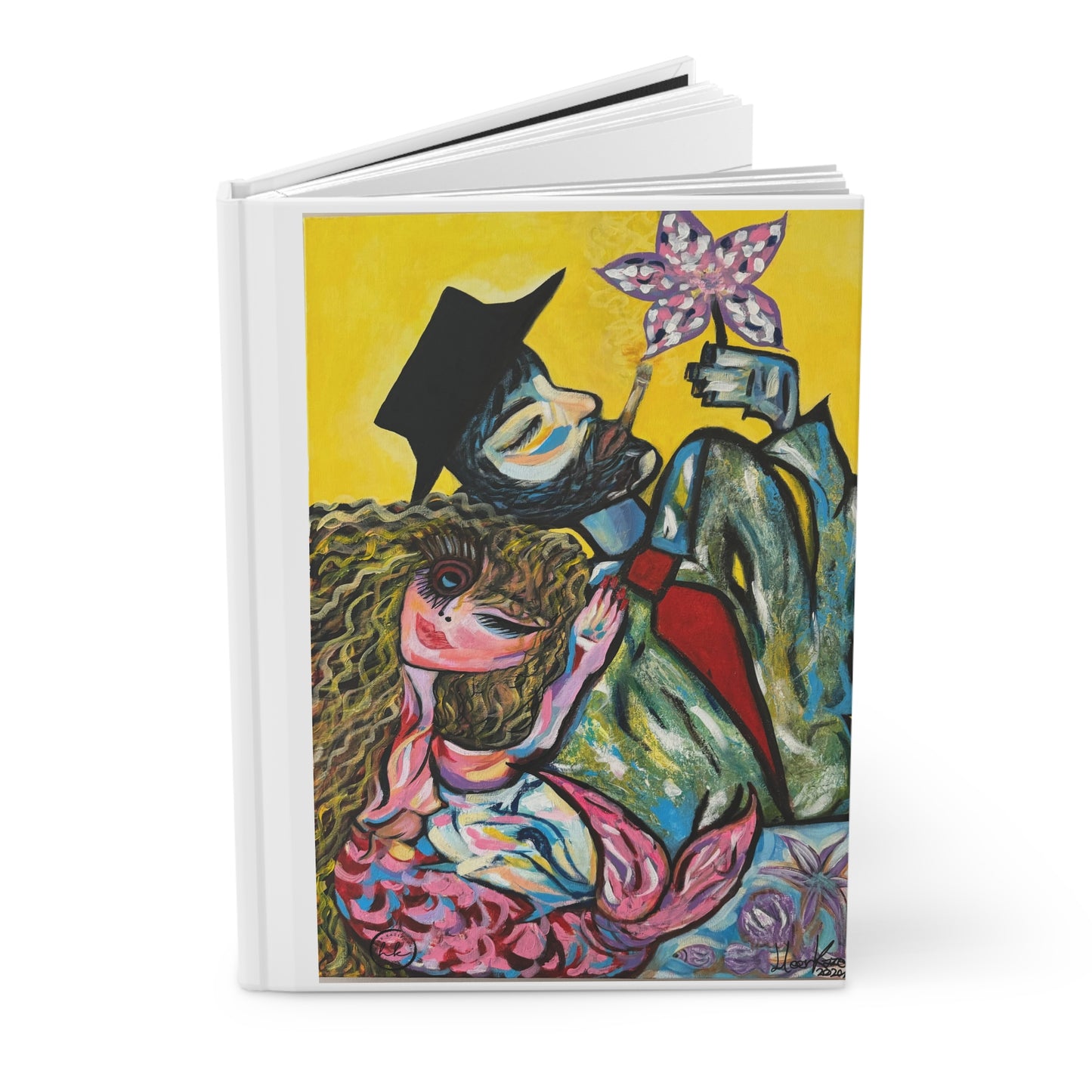 Artistic Mermaid & Man Hardcover Journal — Colorful Figurative Notebook
