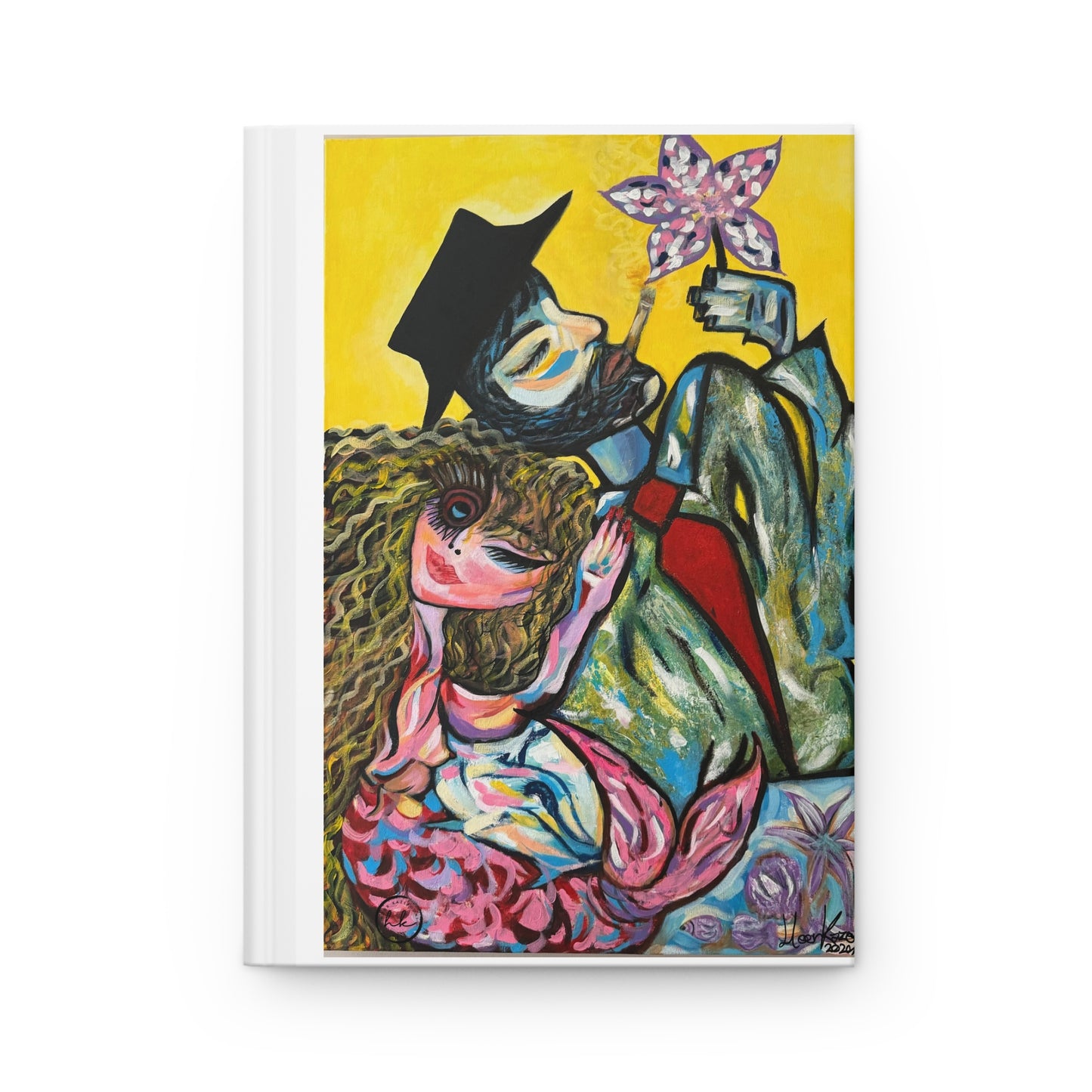 Artistic Mermaid & Man Hardcover Journal — Colorful Figurative Notebook