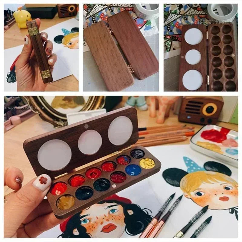 Magnetic Handmade Portable Wooden Box for Watercolor Palette