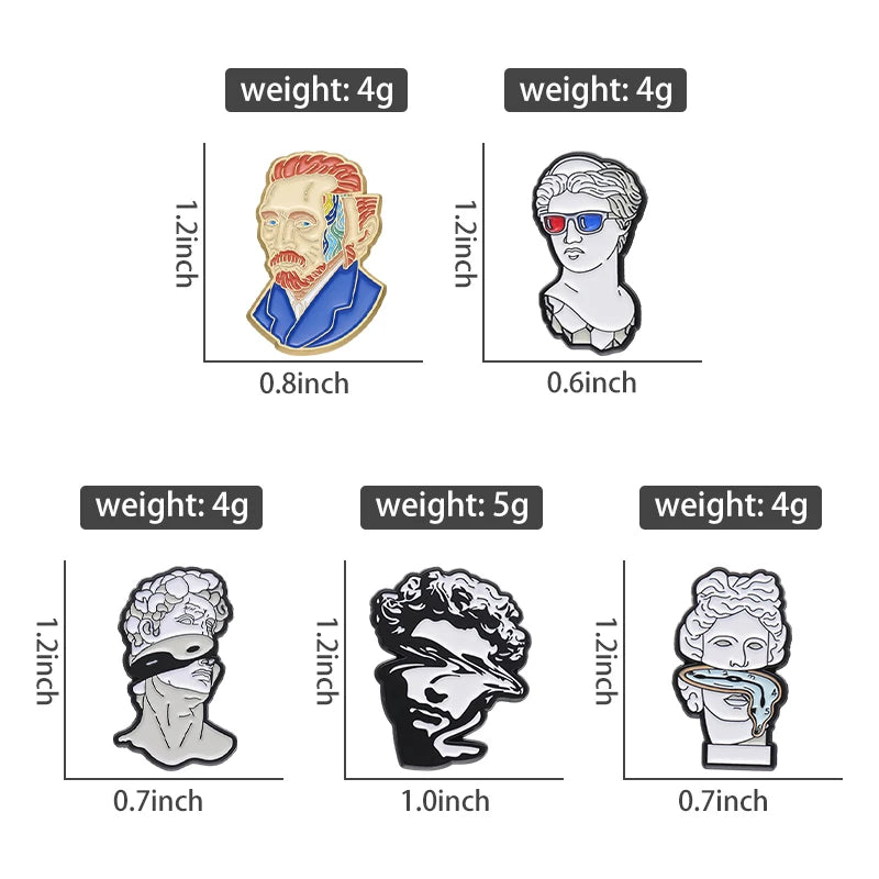 Von Gogh and Michelangelo Plaster Statue Pins