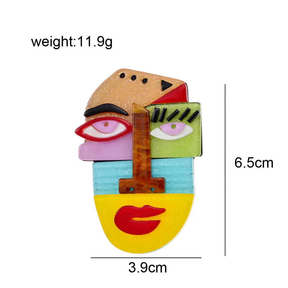 Vibrant Abstract Art Portrait Brooch Pin